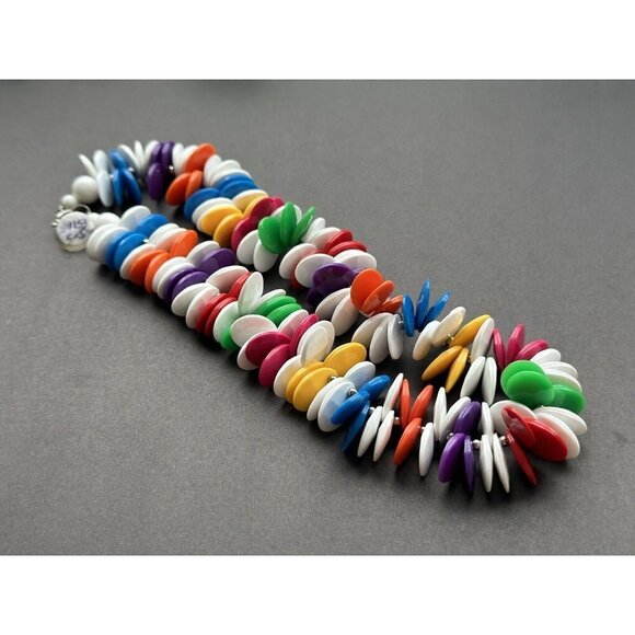 Beaded Necklace set Of 2 - brown Kukui nut Hawaiian, Multicolor Plastic Disks - Picture 6 of 9